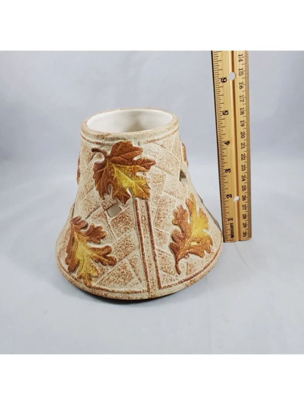 Yankee Candle Fall Autumn Acorn Leaf Cutout Lg Jar Shade Topper Plate Stoneware